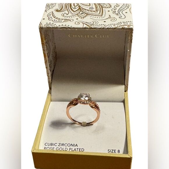 NWT Charter Club Rose Gold-Tone Cubic Zirconia Halo Open Ring size 8 - Picture 2 of 4